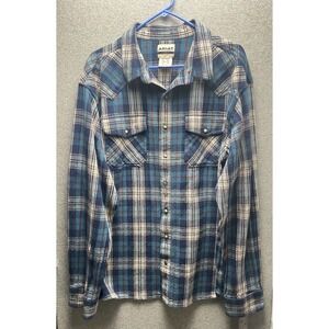 Ariat Flannel Shirt Mens 3X Teal Navy Plaid Retro Fit Long Sleeve Button Down